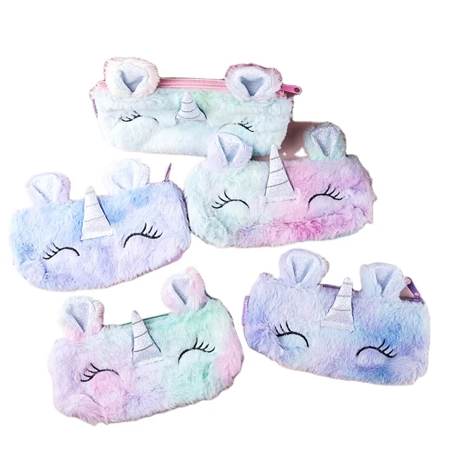 Креативная красочная милая меховая сумка для девочек розовый фиолетовый плюшевый пенал с градиентом косметичка макияжа