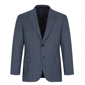 Customized High-end Men's Suit Jacket Steel Blue Glen Plaid Wool Ravello Jacket for Men Office Business Men Suits Jacket