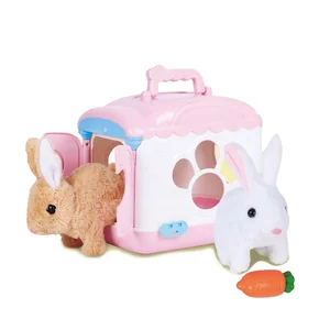Simulation Lovely Pretend Play Pet Cage Plush Rabbit Toy with Sound