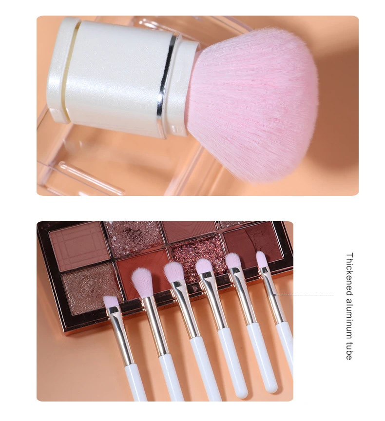 Powder Foundation Eyeshadow Blush Brush Mini Cute Makeup Brushes Set Travel Size Portable 8 in 1 Synthetic Hair Makeup Beauty