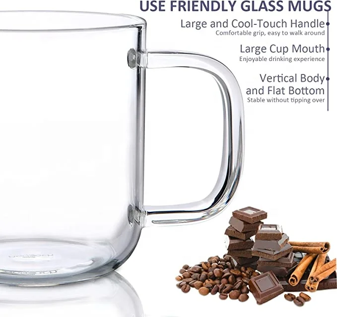 Hot Selling 14oz Large Wide Mouth Mocha Hot Beverage Mugs Clear