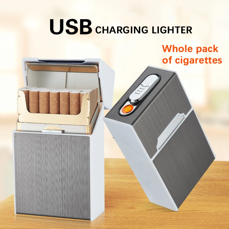 20Pcs Capacity Metal USB Rechargeable Windproof Cigarette Lighter Case Box  Customizable Patterns for Giveaways Minimalist Design
