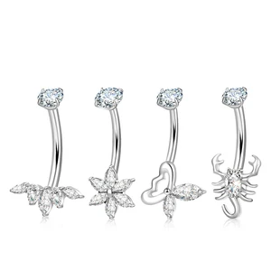 Wholesale New Titanium Alloy Children's Female Scorpion Zircon Wedding Navel Nail Piercing Earring G23 Gold Plated Body Jewelry
