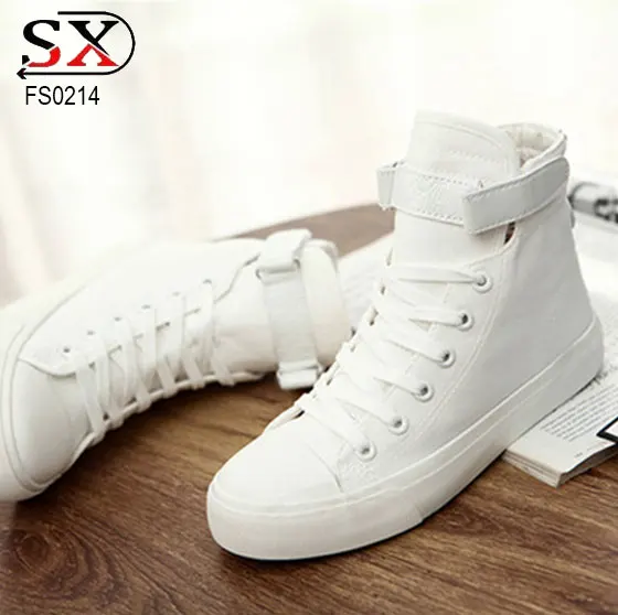 high ankle white canvas shoes