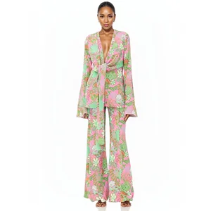 Floral Prints Stretch the Floor and Raise the Waist Large Spring and Summer New Shopping Pants Women