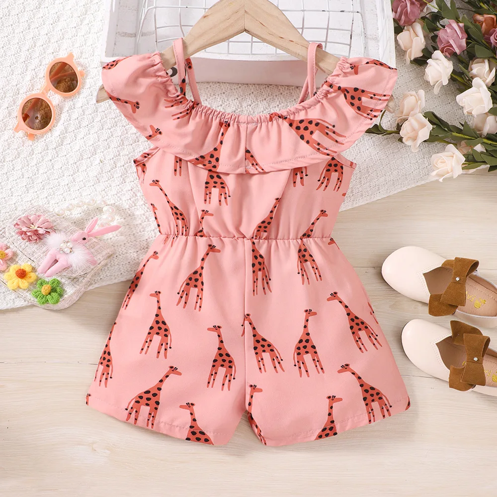 Ins Style Kids Clothing Cute Giraffe Print Short Jumpsuits Boutique