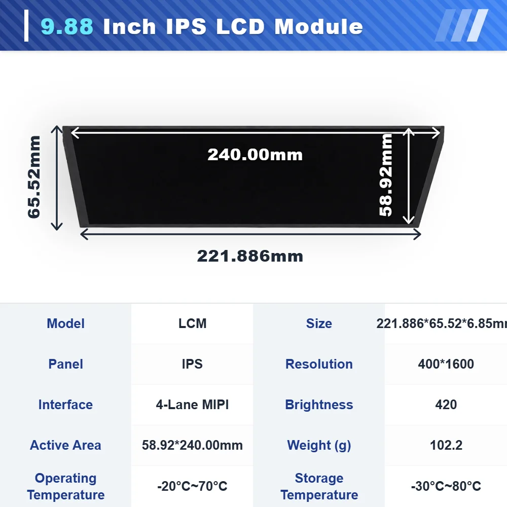 WeiTai Custom 9.88 Inch IPS TFT LCD Screen Module with 4-Lane MIPI Interface 400x1600 Resolution for Vehicle Rearview Mirror supplier