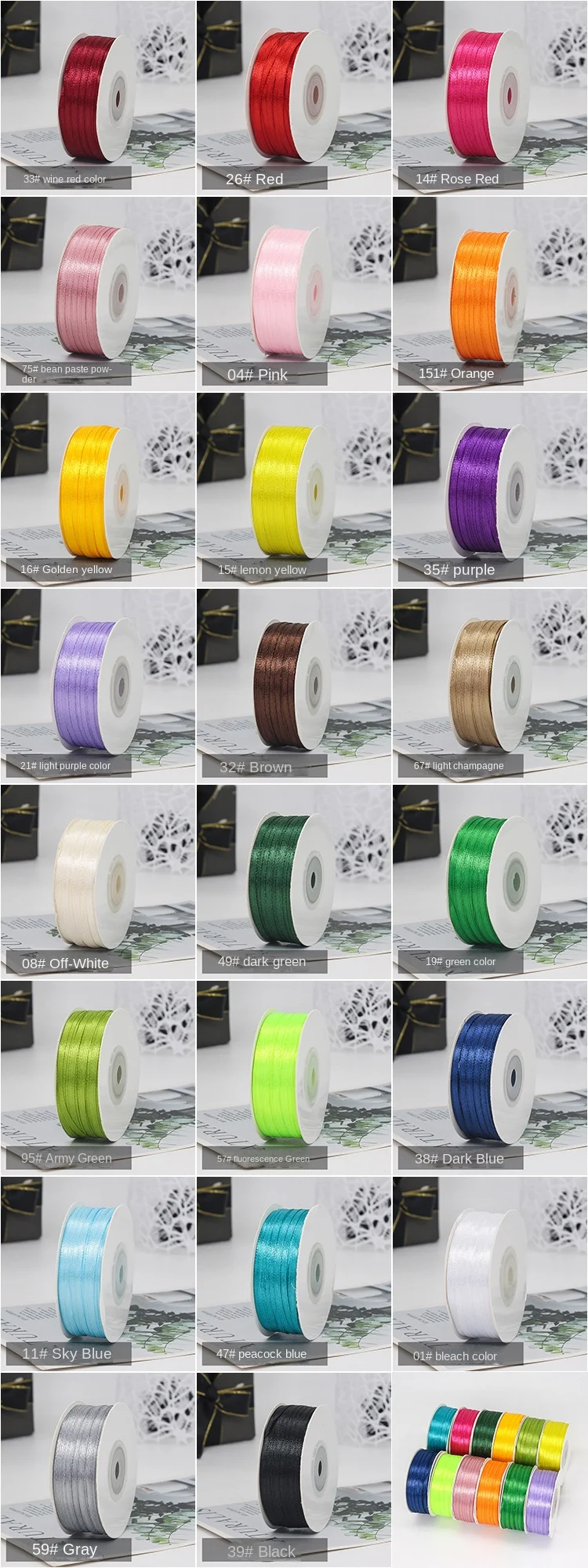 3mm-70mm Double-Sided Ribbon Bookmark - 196 Colors Available