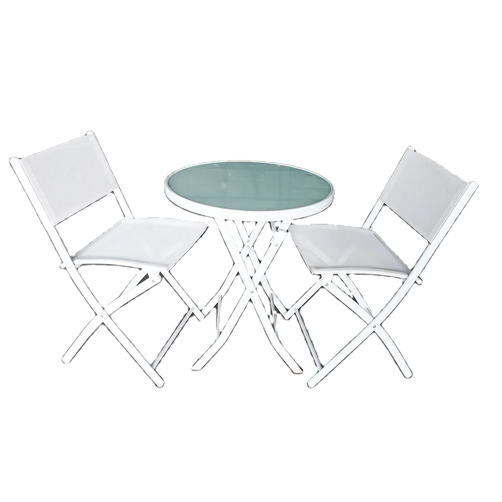 Набор из 3 белых складных металлических столов и стульев для бистро