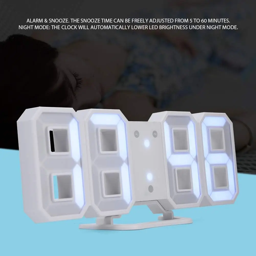 3D Digital Alarm Clock Automatic Dimming LED Wall Clock Color Light Desktop Alarm Clock