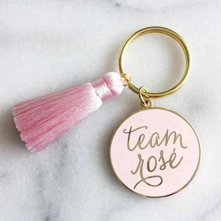 Custom Metal Keychain Personal Design Round Shape Hard Enamel Gold Plated 30mm Letter Key Chain With Tassels