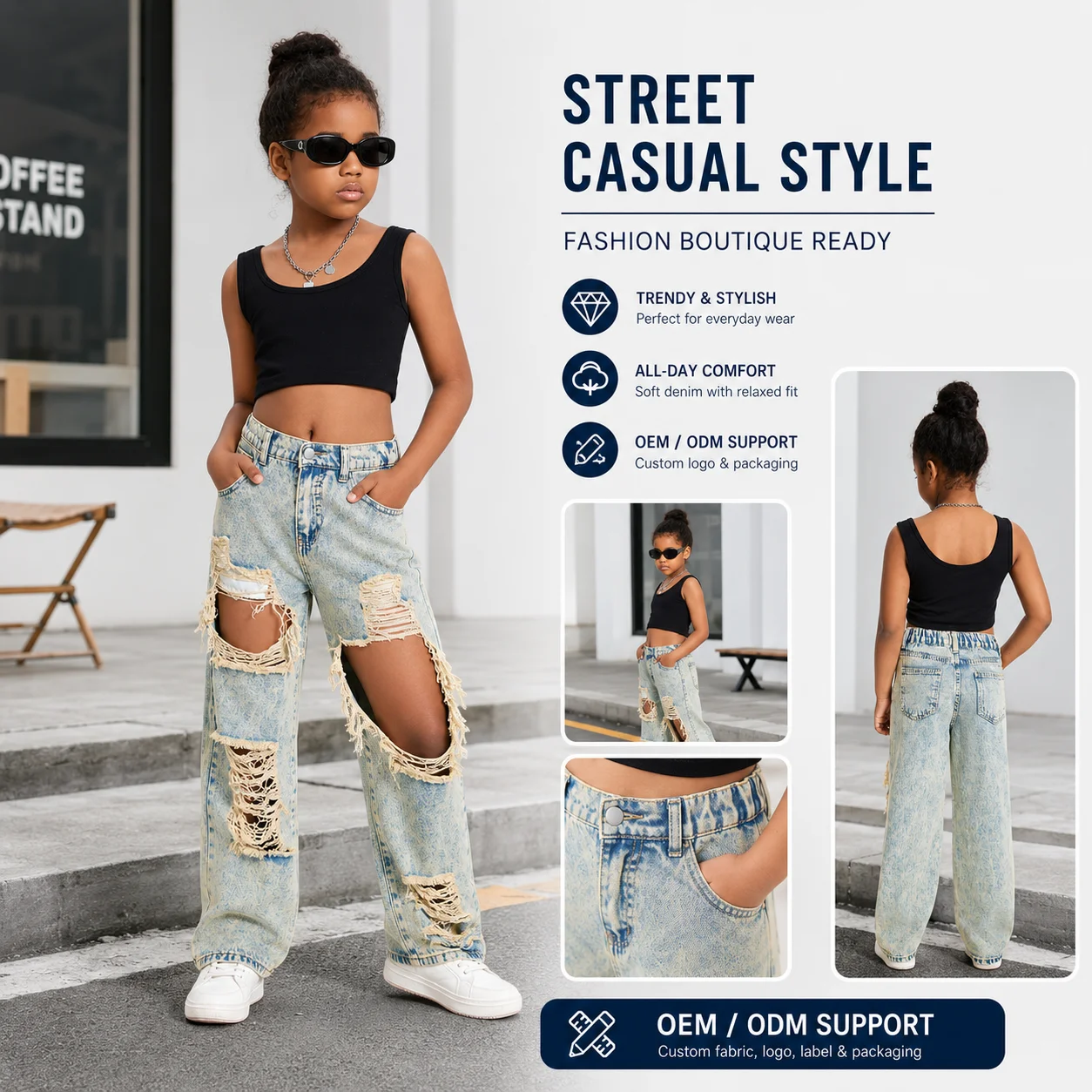 Hot Selling Casual Mid-Rise Straight Leg Jeans-Breathable Vintage Denim Women's Jeans