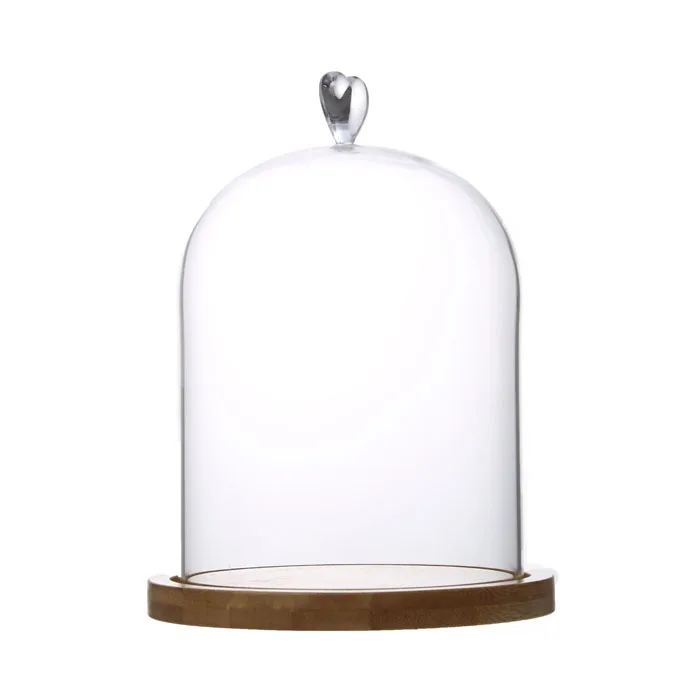 PATIKIL 7,1 x3,5 Trasparente Cupola Vetro Cloche, Campana Vetro Vaso Custodia Esposizione Ripiano Centrotavola con Base Legno per Piante LED Chiaro Decorazione Casa