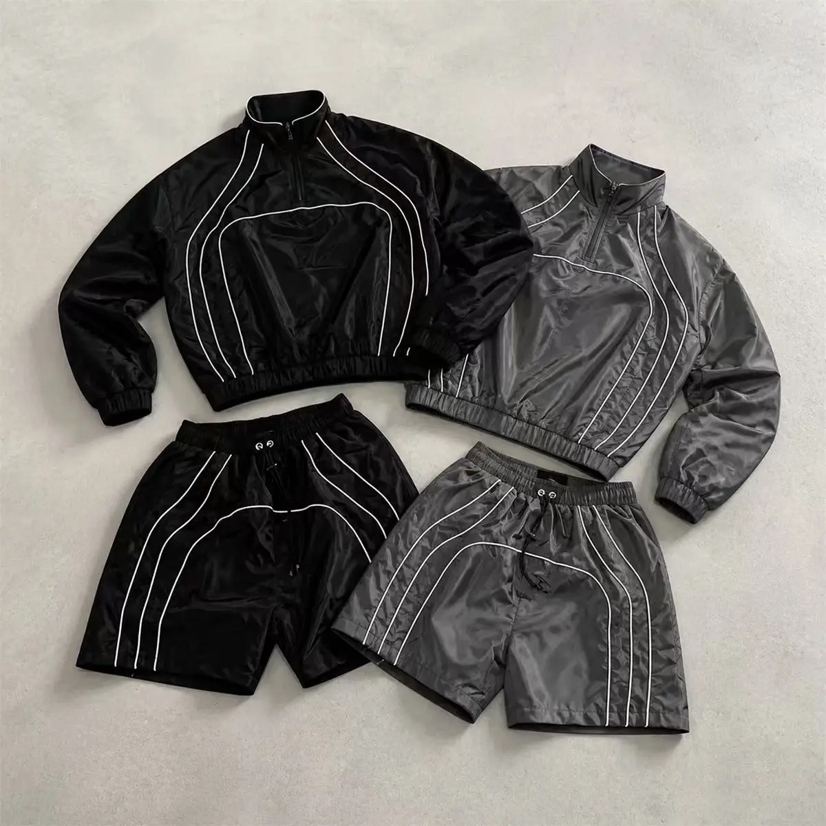 Custom Men's Outfit Set Quick Dry Men's Track Jacket Waterproof Reflective Tracksuit for Men Windbreaker Shorts Set OEM gallery 7