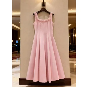 Factory Wholesale Spring Summer Midi Dress Women Spaghetti Strap Square Collar 3D Appliques Flower Elegant Party Camisole