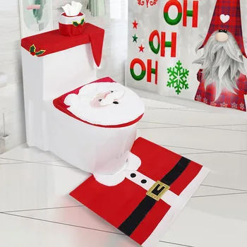 3pcs Santa Claus Christmas Decorations Happy Santa Toilet Seat Cover and Rug Bathroom Set Toilet Seat Cover