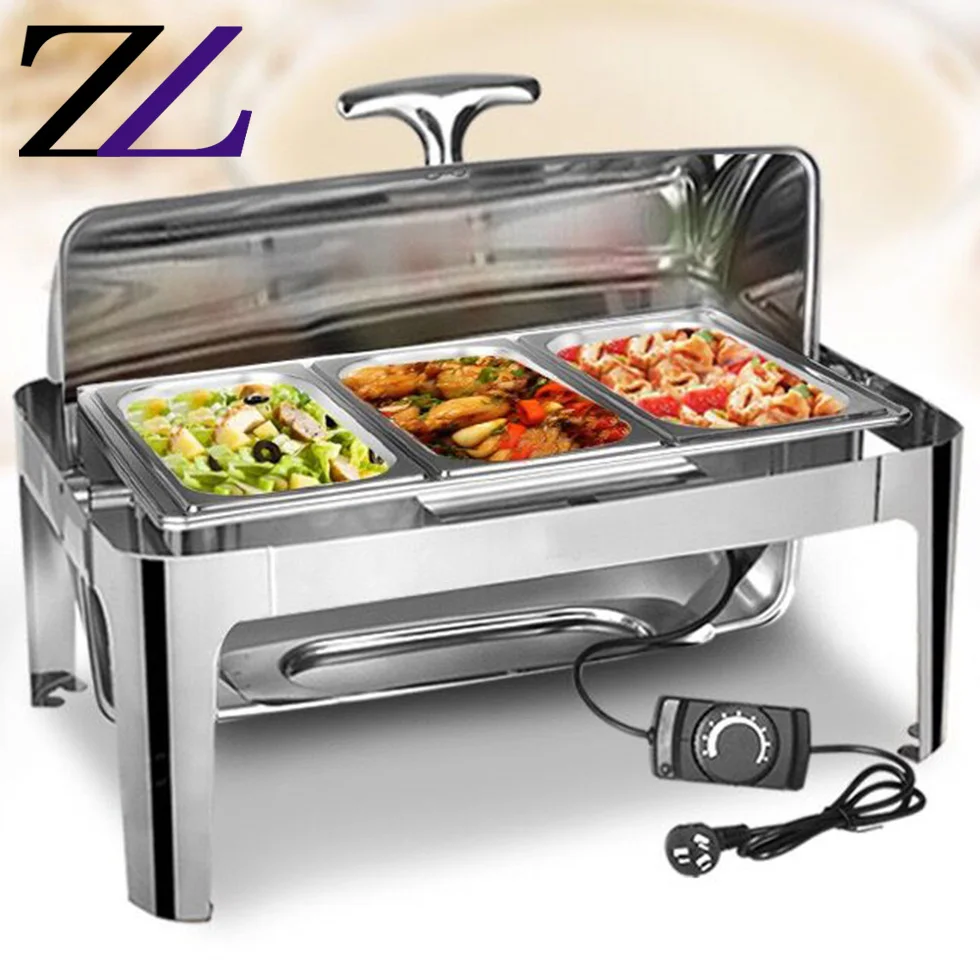 Chaving Dishes Dining Dinnerware Rectangular Buffet Roll Top Chaufing Dish Window Electric Kitchen Counter Top Food Shafer