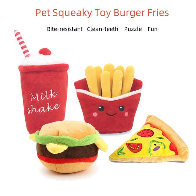 Hot Sale Hamburger Fries Milkshake Cup Pizza Pet Plush Squeaky Toys