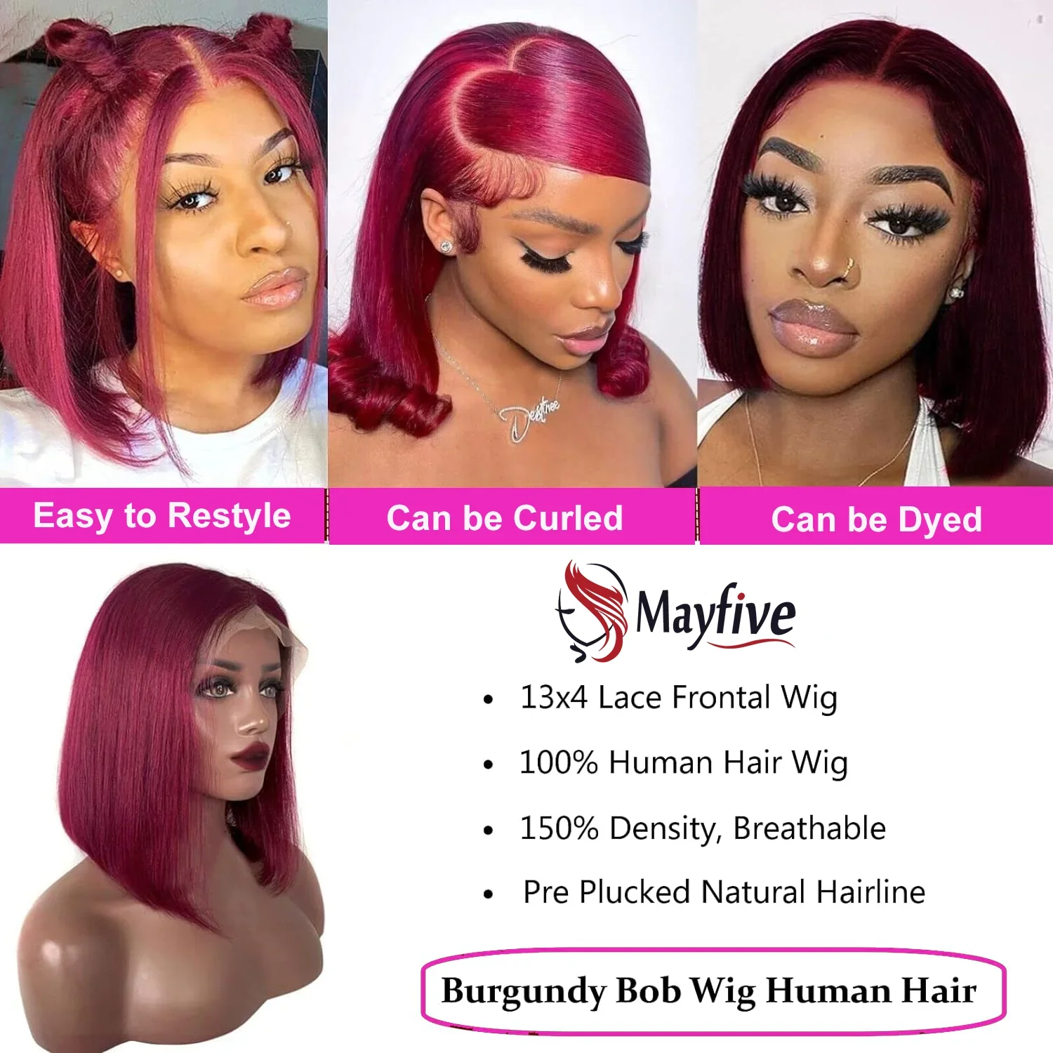 Perruque bob lisse en cheveux humains avec lace front_voghion.com