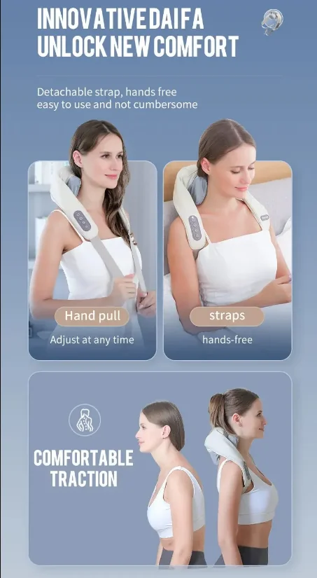 Foreverlily Wireless Neck and Back Massager Neck and Shoulder Kneading Massage Shawl Neck Cervical Relaxing Trapezius Massager