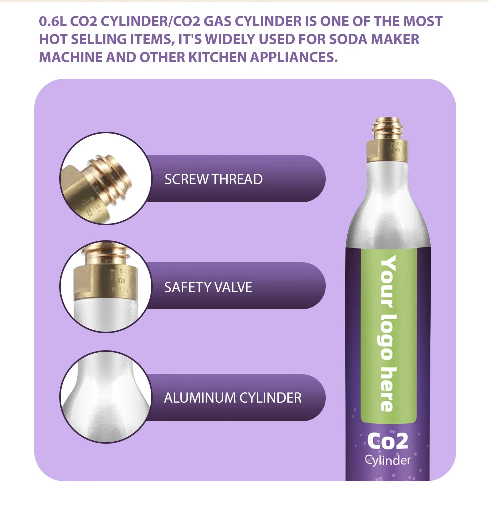 Soda Gas Cylinder Aluminum Soda Maker Co2 Bottles 0.6l Co2 Cylinder