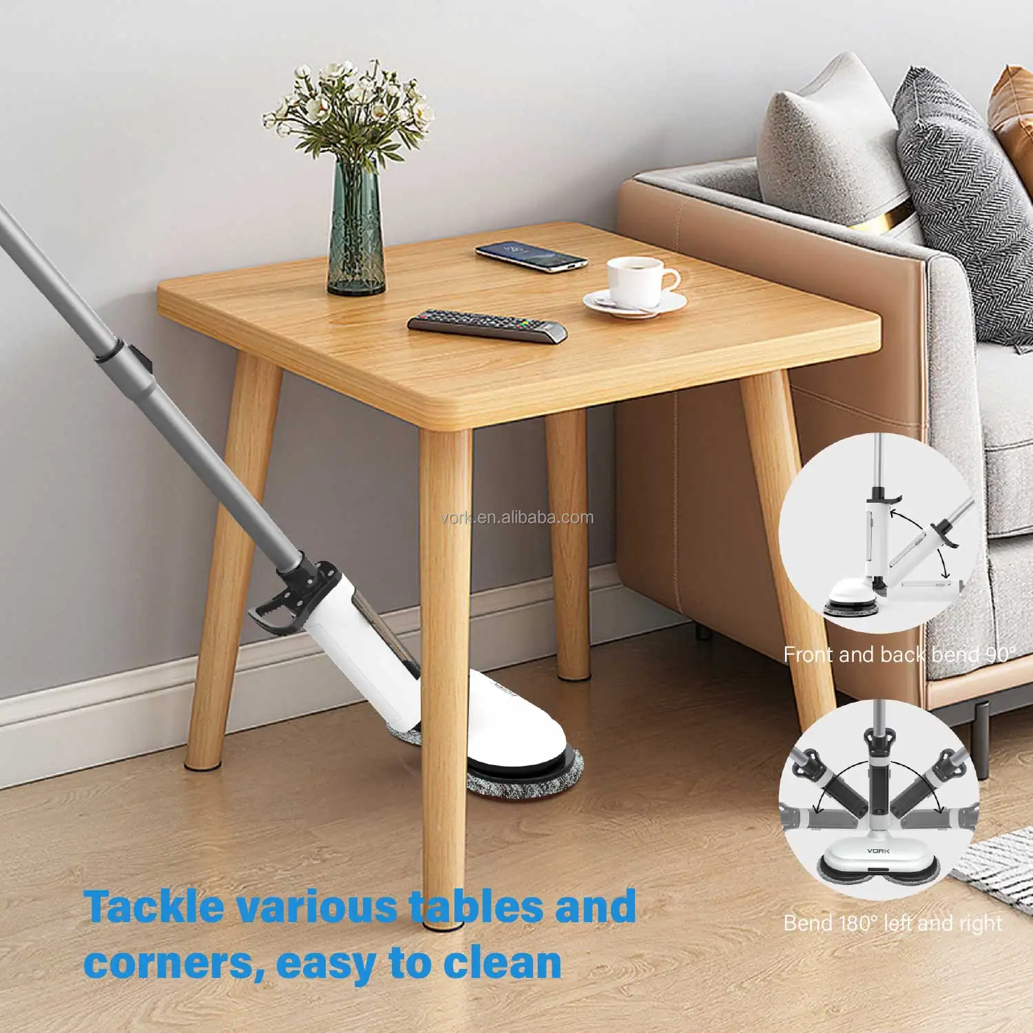 Cordless Electric Spin Mop 300ml Water Tank Dual-Motor Floor Cleaner Machine 2600mAh Battery Detachable Head for Household