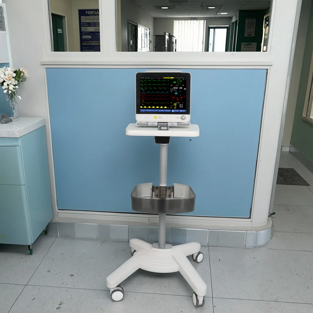 Modern Mobile Hospital Laboratory Cart Aluminum Alloy Column Silent Brake Wheels Medical Equipment Trolley for Hotel Dining Use 4