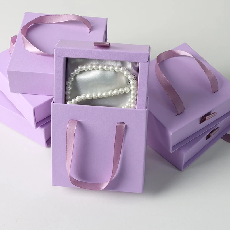 custom logo slide paper jewelry box and bag package with satin insert