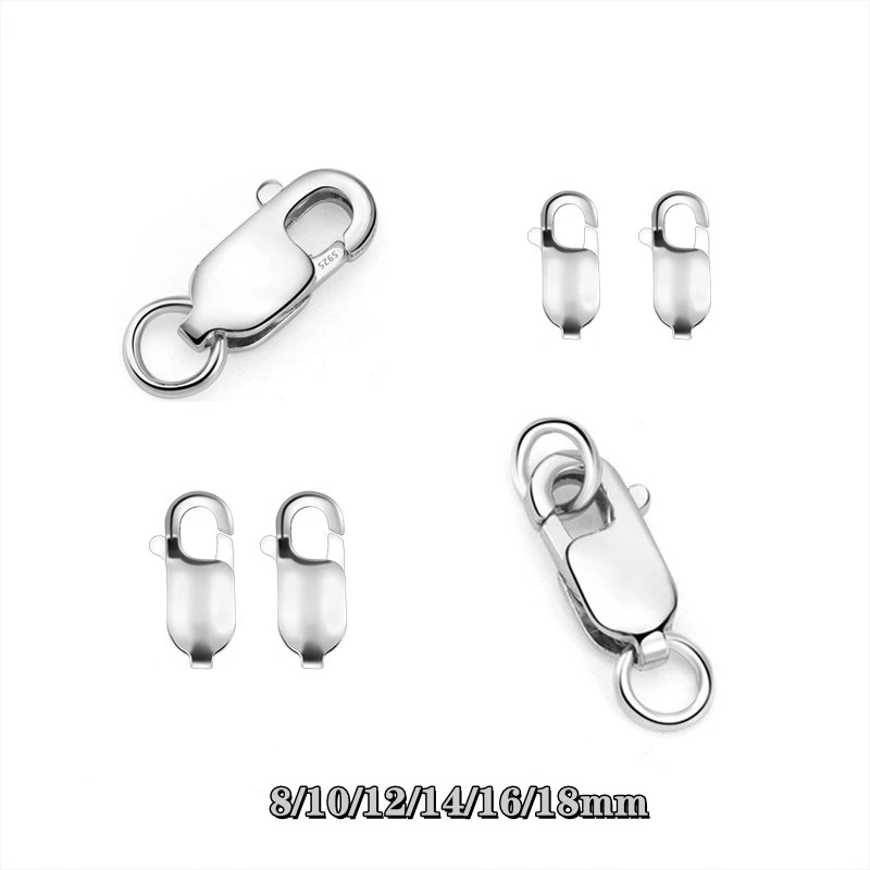 Jewelry Making Craft Sterling S925 Silver Hook Lobster Claw Clasps 8,10,12,14,16 