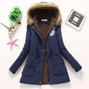Custom LOGO Lady Fur Collar Long Hoodies Warm Jackets Plus Size Winter Coat Women Parka Jackets
