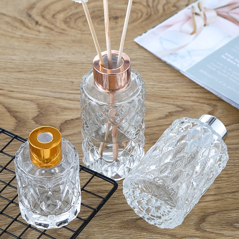 Luxury 50ml 80ml 100ml 120ml 150ml Transparent Round Empty Glass Reed Diffuser Bote