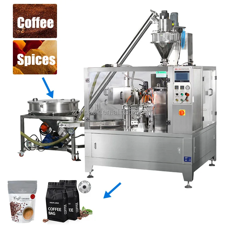Automatic Stand up Pouch with Zipper Sealing Packaging Coffee Powder Filling Doypack Packing Machine
