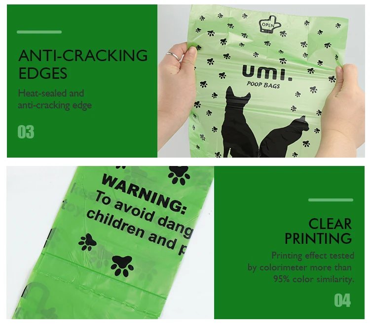 Custom Printed Size 100 Biodegradable Ecofriendly Pet Poop Bags Portable Outdoor Pet Waste Bag