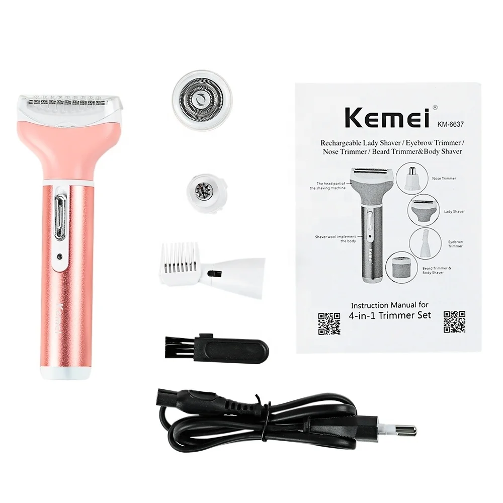 Женский эпилятор Kemei 6637 4 в 1 многофункциональная Женская электрическая бритва бритвенный станок для бровей носа волос триммер