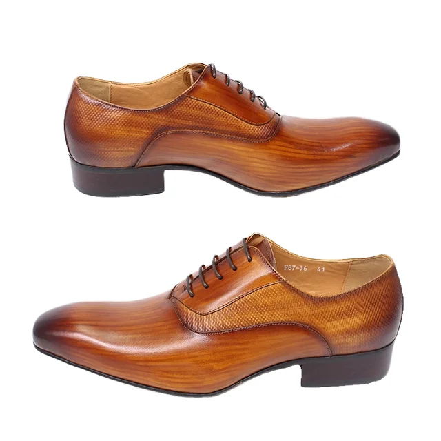 Luxury Men Dress Shoes Made with Genuine Leather Custom British Style Oxford Shoes Men's Pointed Toe Lace-up Leather Shoes