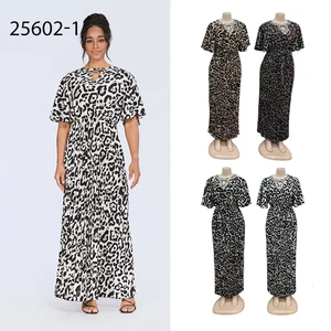 Wholesale New Summer Casual Loose Women's Deep Round Neck Short Sleeve Leopard Print Dress