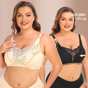 Wholesale Large Wireless Push Plus Bra Women Sexy Mesh Embroidered Lace Sheer Bra Embroidered Lace Big Boobs Women's Underwear