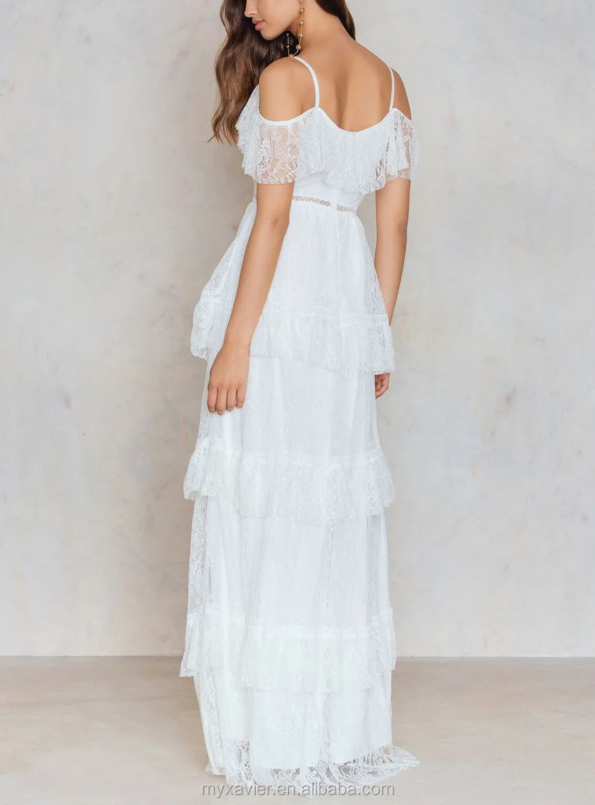 cold shoulder white lace dress