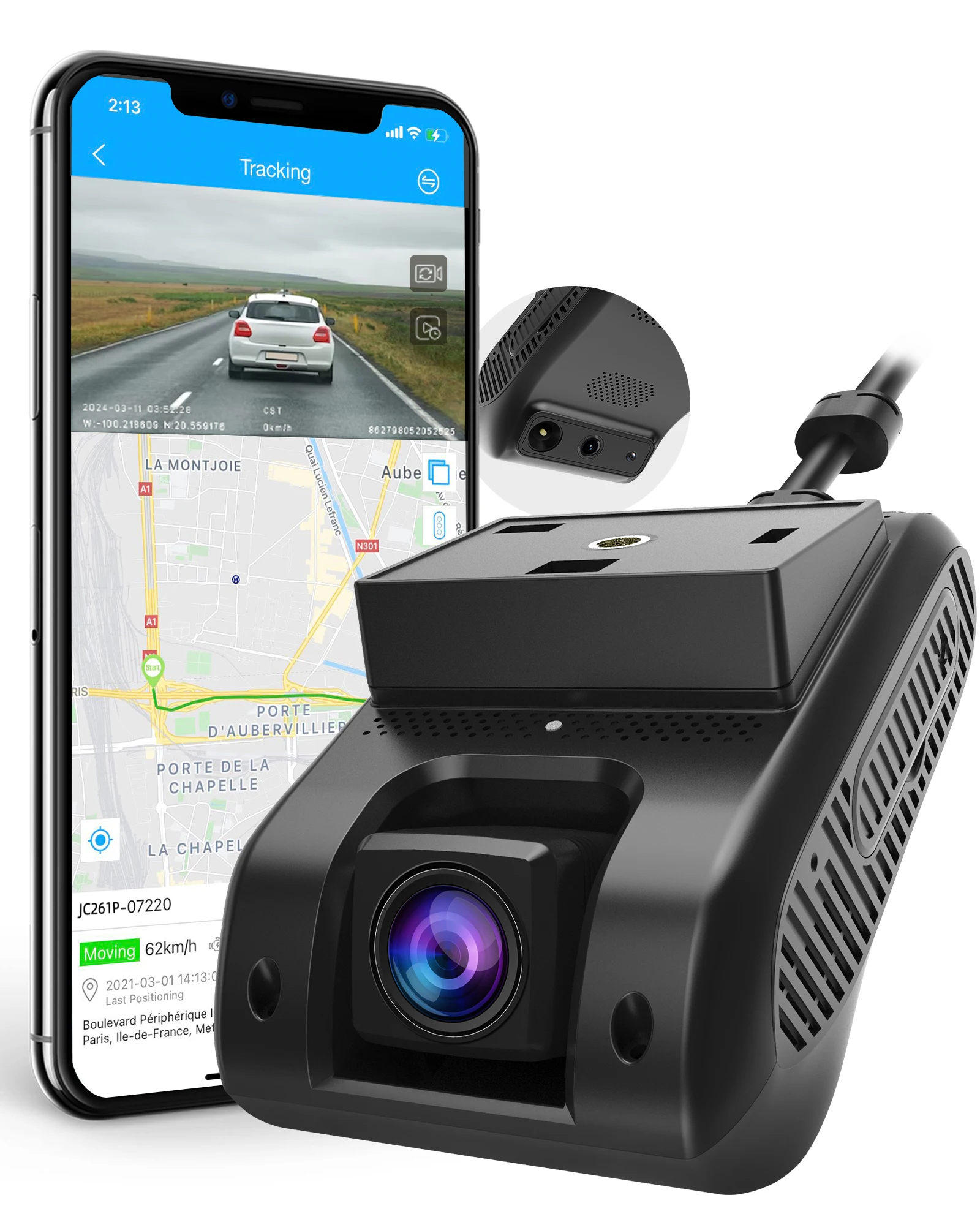 JC261P 4G ADAS Dual Dash Cam Front & Inside Remote Monitor Live Video ...