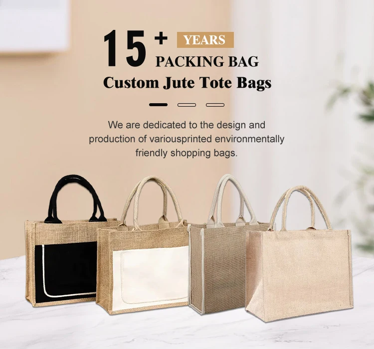 Custom Printing Natural Grocery Shopping Hessian Bags Beach Handbags Jute Gunny Tote Bag Blank Burlap Tote Bag factory