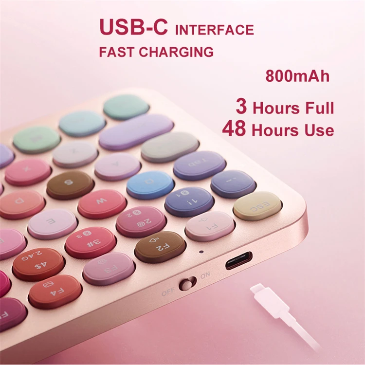 Rapoo Remolen Pre2 Mini 78Keys Round Mini Retro Woman Girl Wireless Bt Cute Colorful Keyboard Mobile Phone