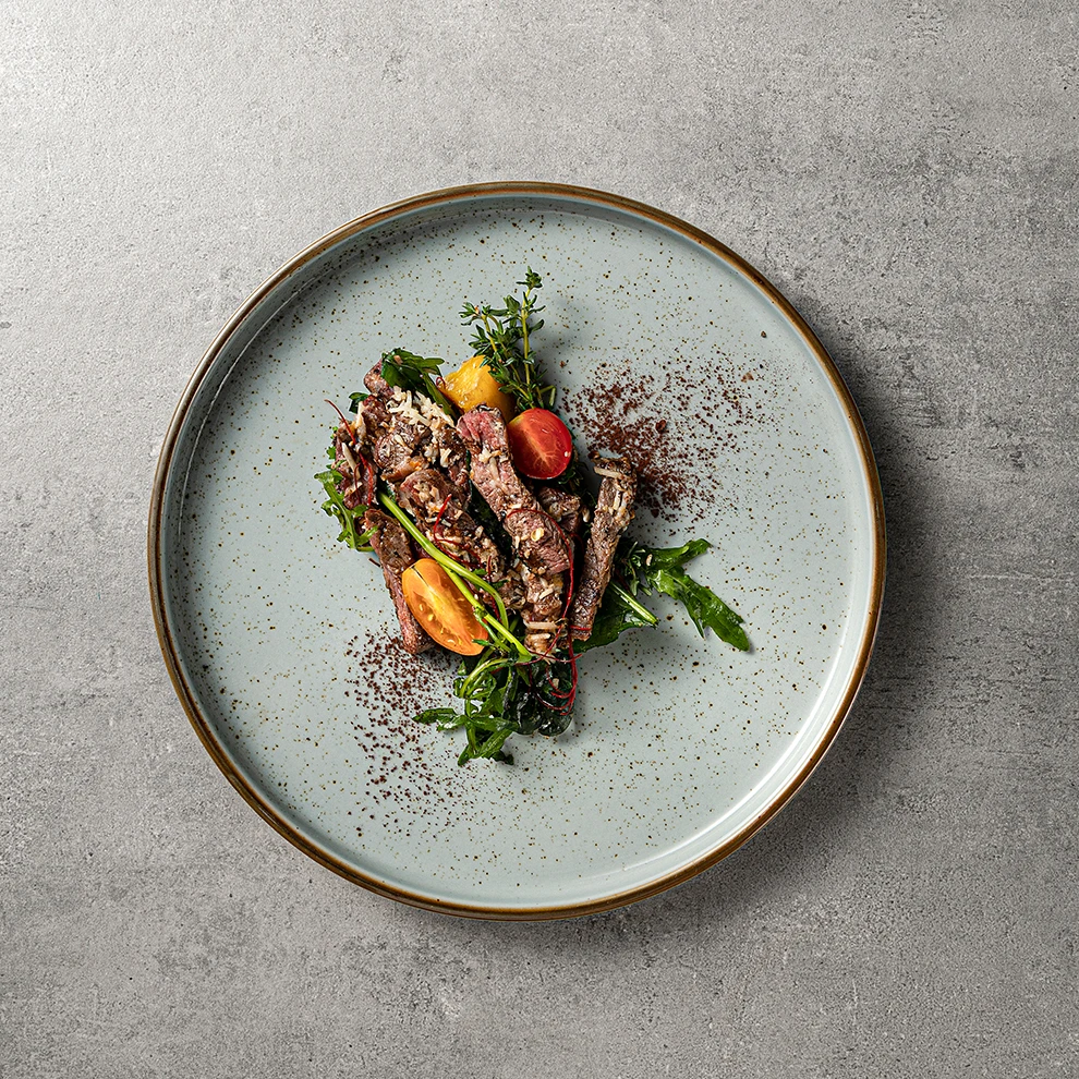 JiuJiuJu Scandinavian Style Speckled Matte Grey Ceramic Plate Rustic Nordic Design for Restaurant Hotel Porcelcain Plate Speckle