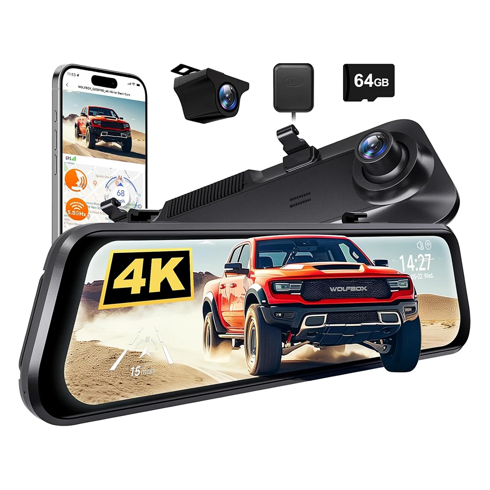 Wolfbox G850Pro Distributor Mirror Reversing 12" Touch Screen 4K Support GPS Full Hd Car Black Box Dash Cam Video Camera