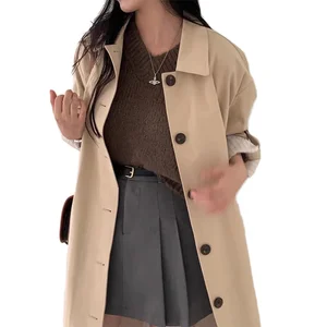 Solid Color Elegant Long Over-The-Knee Woolen Coat Women Single-Breasted Plus Size Winter Thick Cotton Filled Polyester