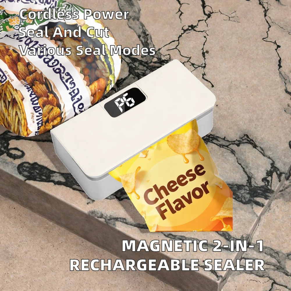 Magnetic Heat Sealer Cutter Rechargeable 2 in 1 Semi-Automatic Mini Plastic Bag Sealer for Household Food Chips Snack