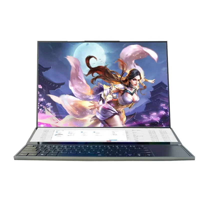 OEM Factory's Dual Screen Notebook Core I7-10750H Processor 16 Inch + 14 Inch 2K Touch Screen Laptop for Business New Camera