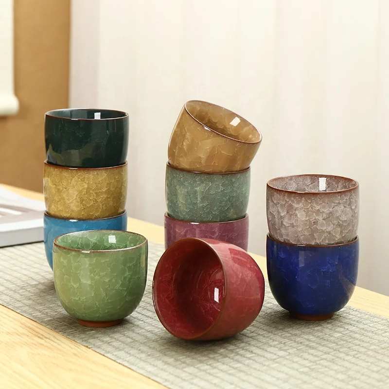 6 шт льда трещины фарфоровая керамическая чашка кунг фу 150 мл китайская посуда набор с подарочной коробкой в японском стиле глины для чайных и кофейных церемоний чайная