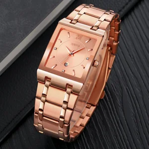SKMEI 9263 High-quality Stainless Steel Fashion Business Square Dial Glass Crystal Water Resistant Men's Quartz Watch