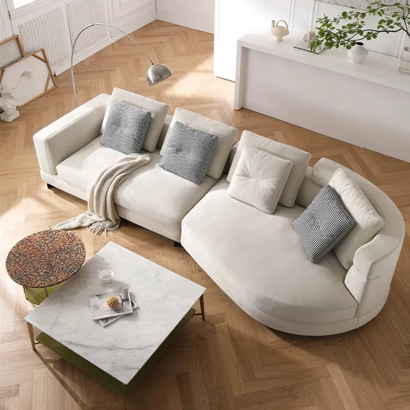 Designer Special Shaped Modern Sofa High End Elegant Large Villa Wooden Living Room Sofa Light Luxury Line Fabric Sofa for Home