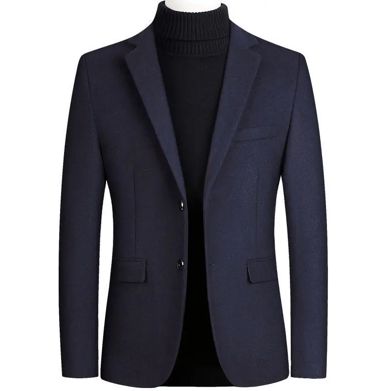Autumn and Winter woolen Slim Trench coat Thickened Men's Solid color Coat suit_voghion.com